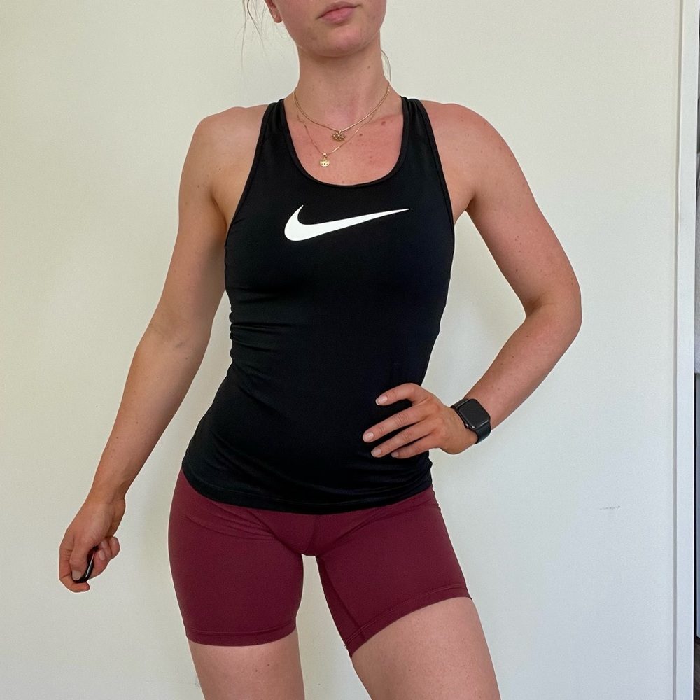 Nike Pro black with white logo spandex workout tank top size XS